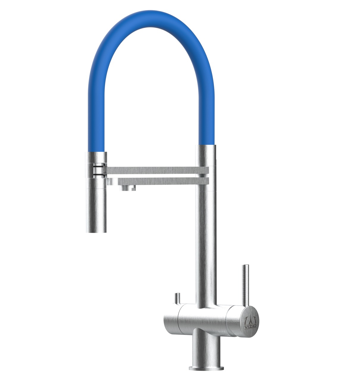 Grifo de cocina 4 vías acero inox ducha 2 chorros, cepillado/azul