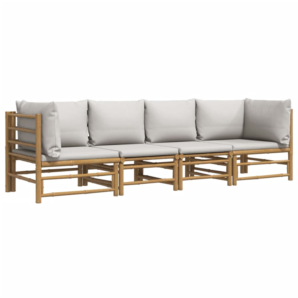 vidaXL set de muebles de jardín 4 piezas bambú y cojines gris claro