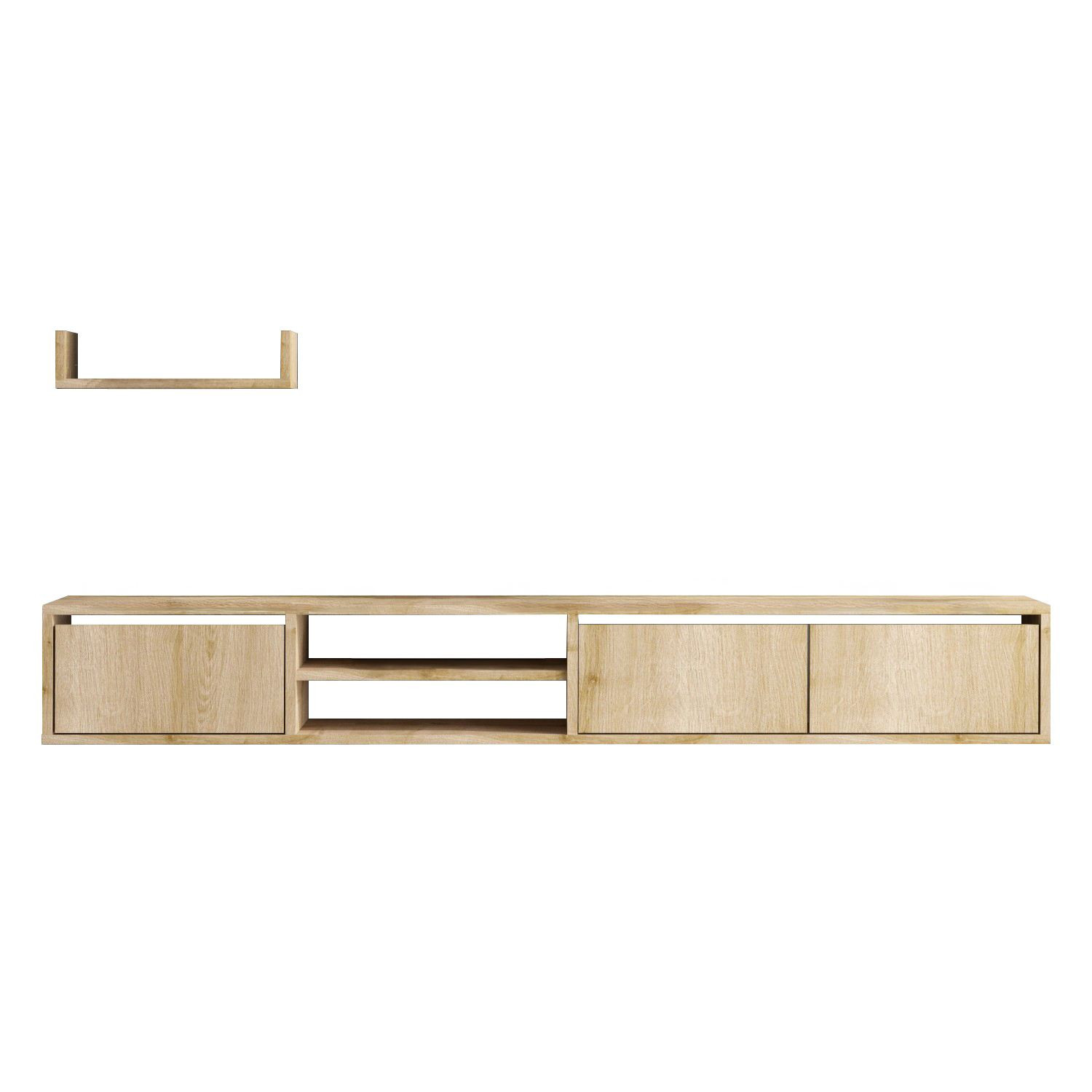 Mueble tv suspendido "heka" con estante de madera - 180 x 30 x 25 cm - beig