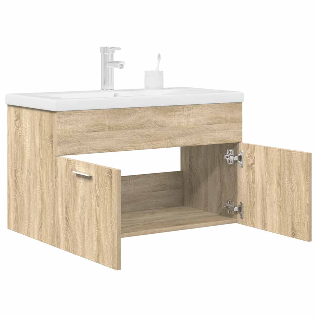 Mueble de baño con lavabo incorporado y grifo roble sonoma esb1758