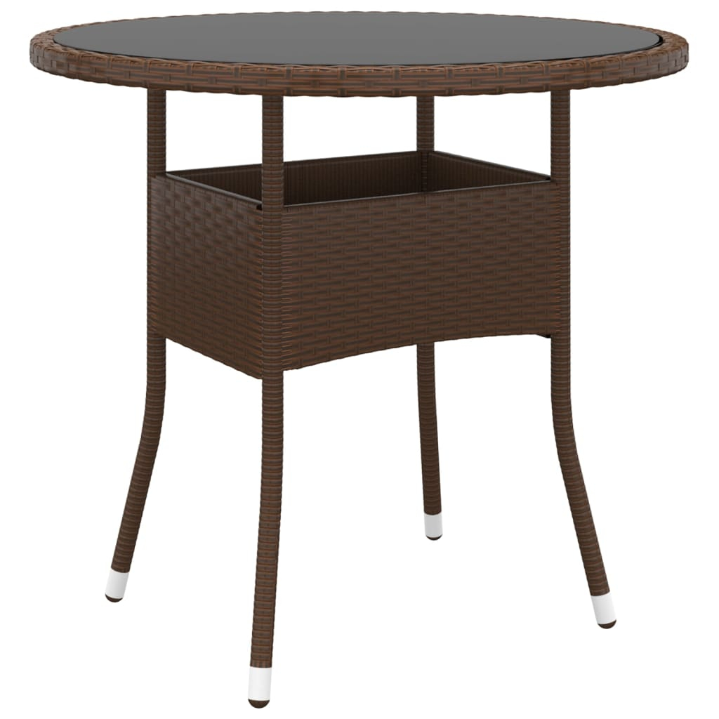 vidaXL mesa de jardín vidrio templado ratán sintético marrón ø80x75 cm