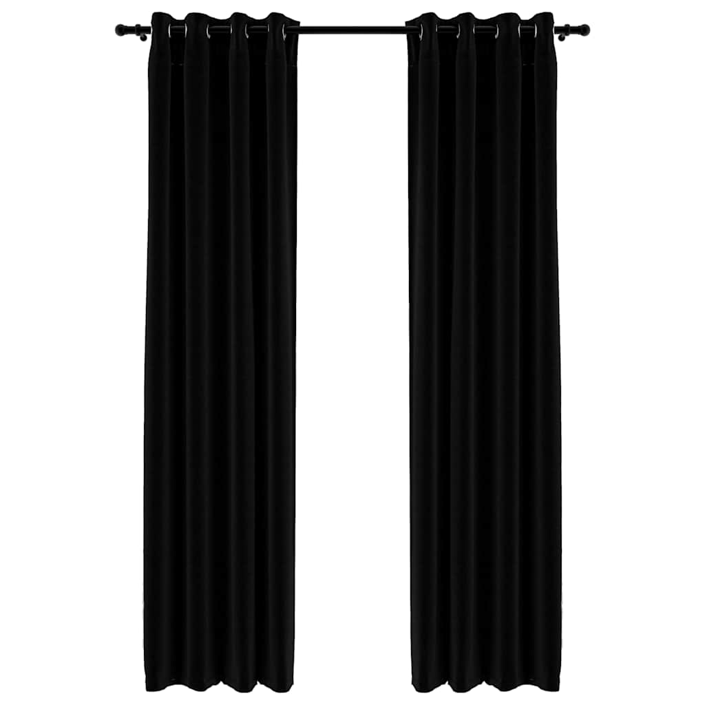 vidaXL cortinas opacas con ojales look de lino 2 pzas negro 140x245 cm