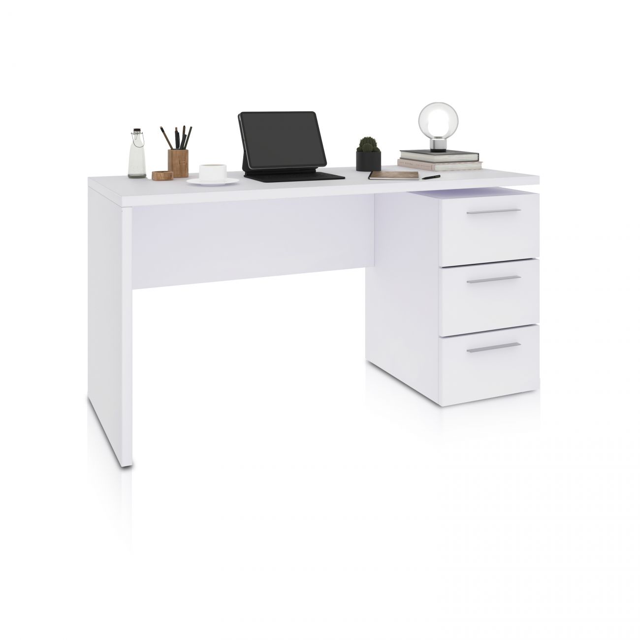 Mesa de escritorio con 3 cajones 138x60 cm sasha blanco artik