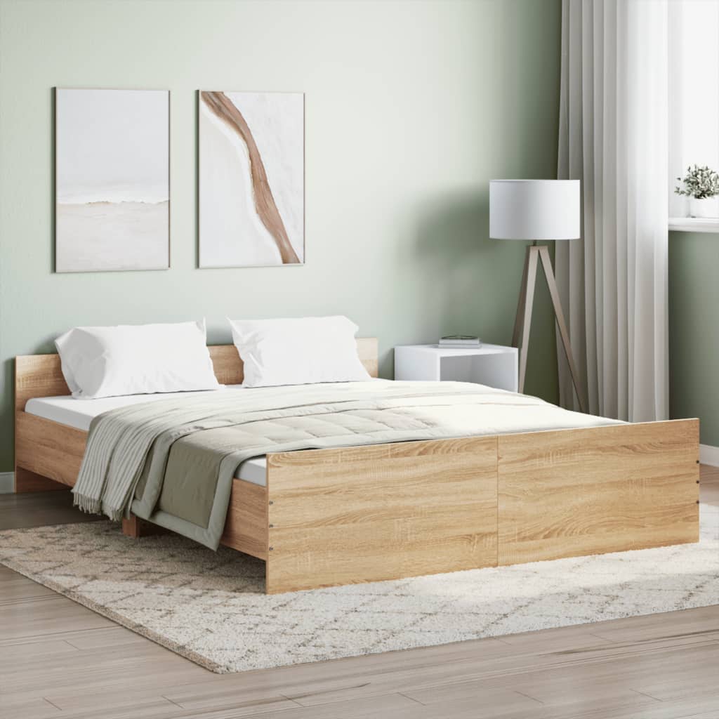 Cama con cabecero piecero roble sonoma 150x200 cm