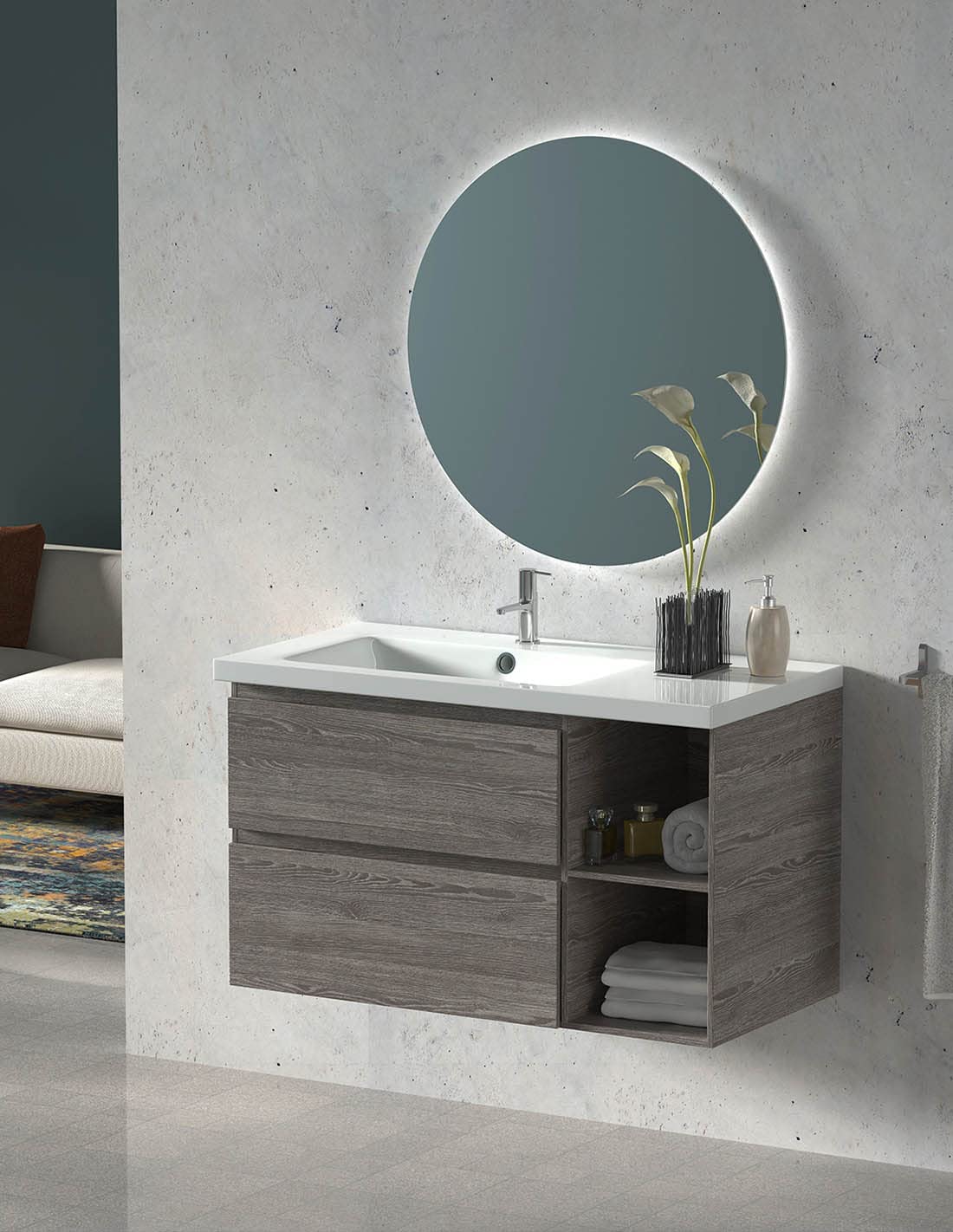 Mueble de baño zeus con lavabo centrado y espejo LED grafito 90 cm