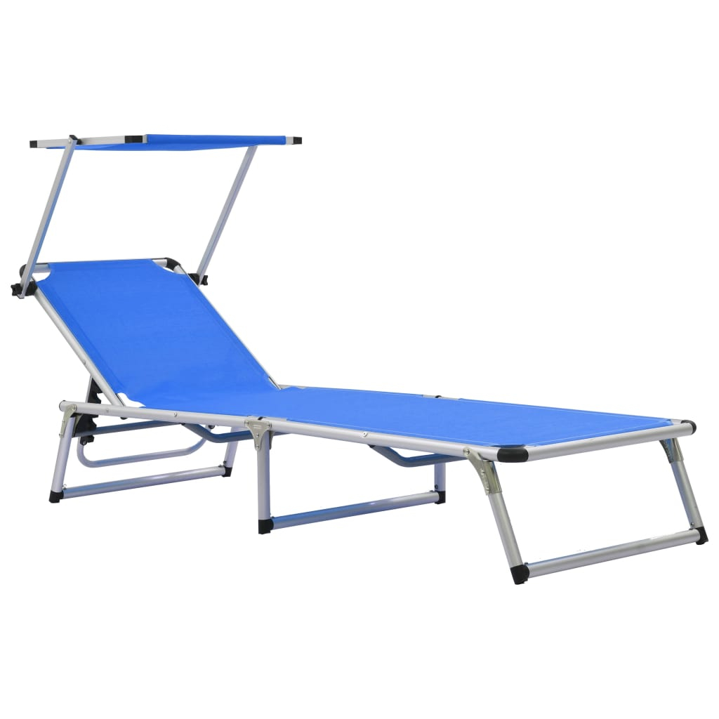 vidaXL tumbona plegable con techo aluminio y textileno azul