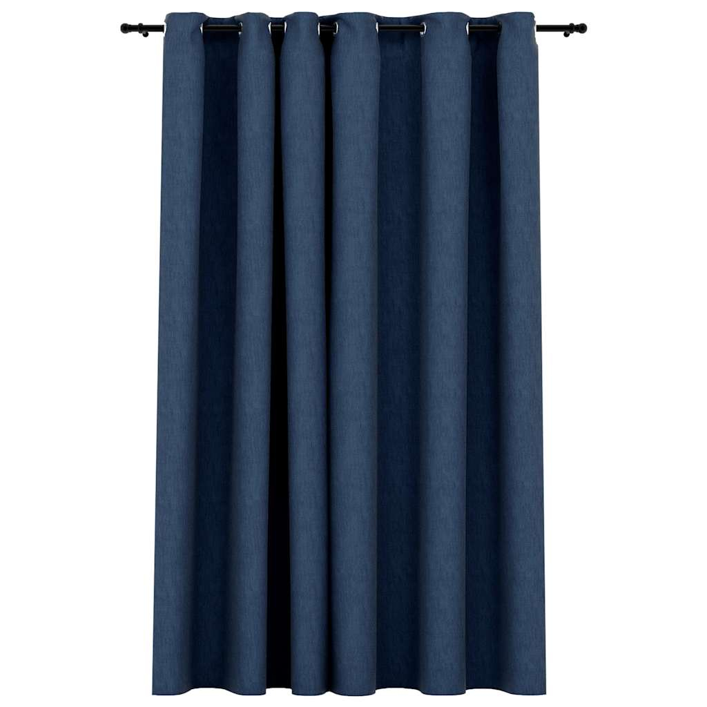 vidaXL cortina opaca con ojales look de lino azul 290x245 cm