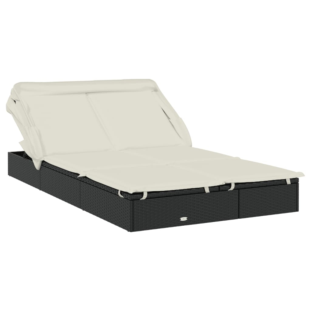 vidaXL tumbona 2 personas toldo plegable ratán pe negro 213x118x97 cm