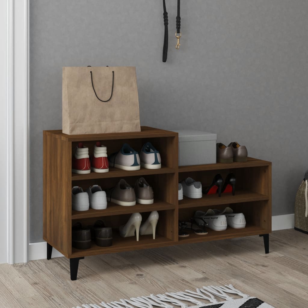 Mueble zapatero madera contrachapada roble marrón 102x36x60 cm esxt4850