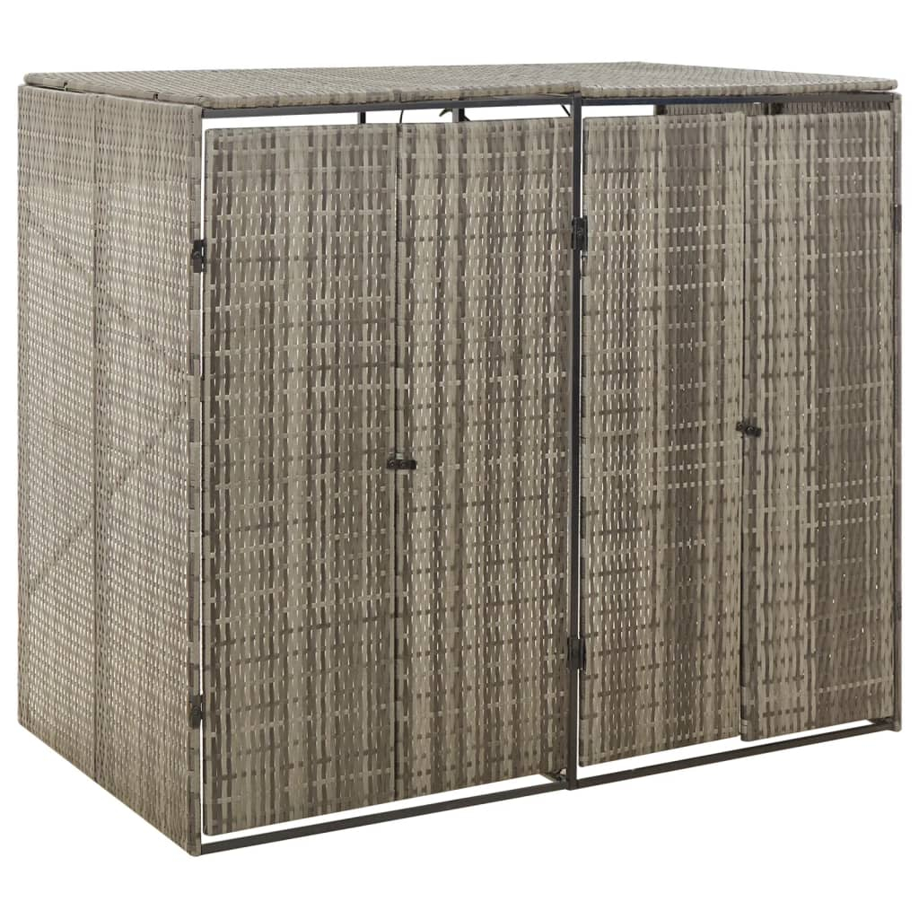 vidaXL cobertizo para 2 contenedores basura ratán pe gris 140x80x117cm