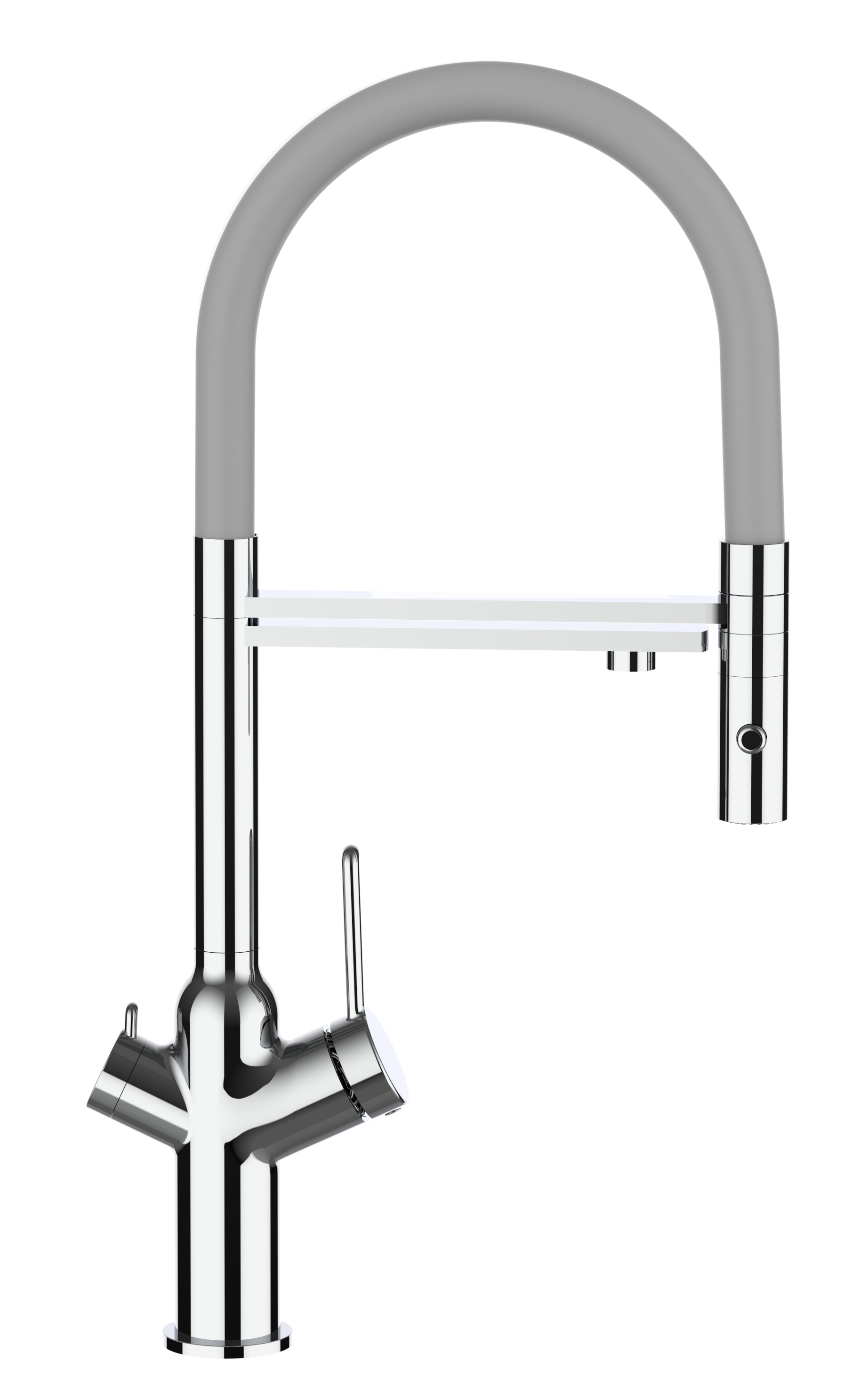 Grifo de cocina 4 vías cromado caño giratorio gris ducha 2chorros, BOD