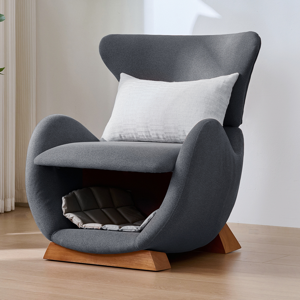 Sillón individual con cueva para mascotas tela gris 1 plaza