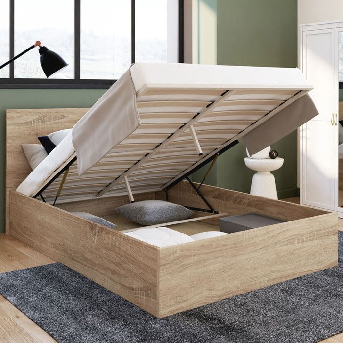 Cama arcón doble de haya seaside 140x190 cm