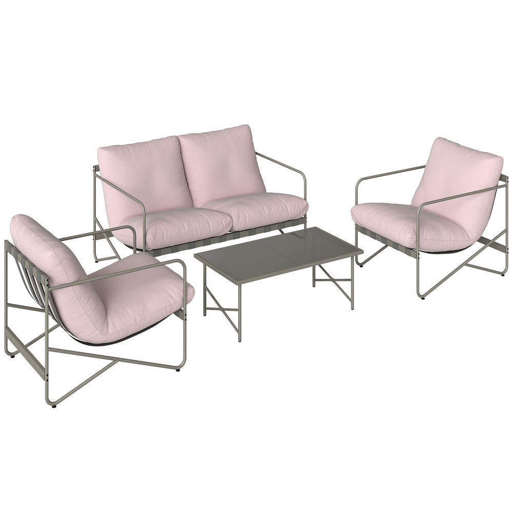 Conjunto de jardín 123.5x79x65 cm metal galvanizado, poliéster color rosa