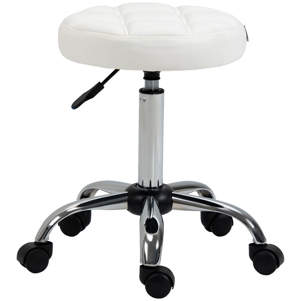 Taburete giratorio 35.5x35.5x63 cm pu, espuma, acero color blanco Homcom