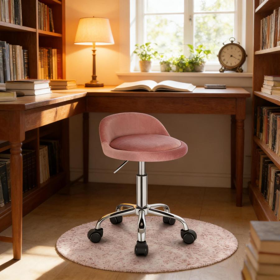 Silla oficina terciopelo rosa respaldo bajo giratoria