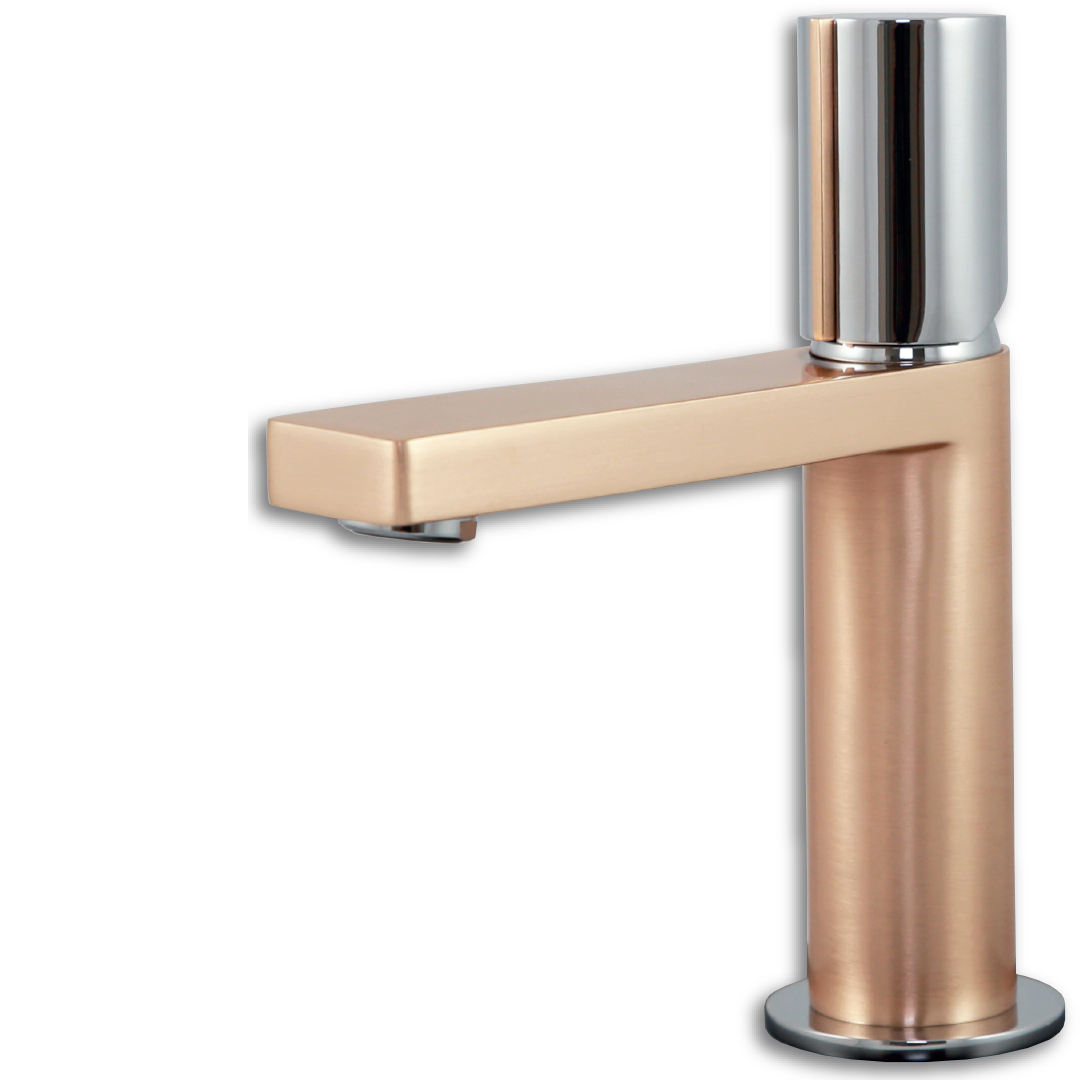 Exil mezclador bajo de lavabo en cromo y oro rosa