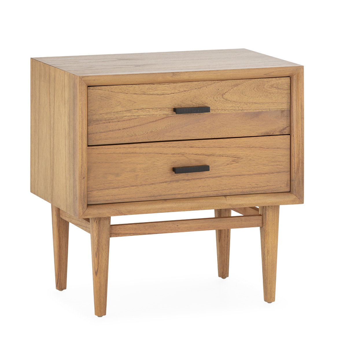 Mesita de noche 60x40x60 madera color marron miel, metal negro
