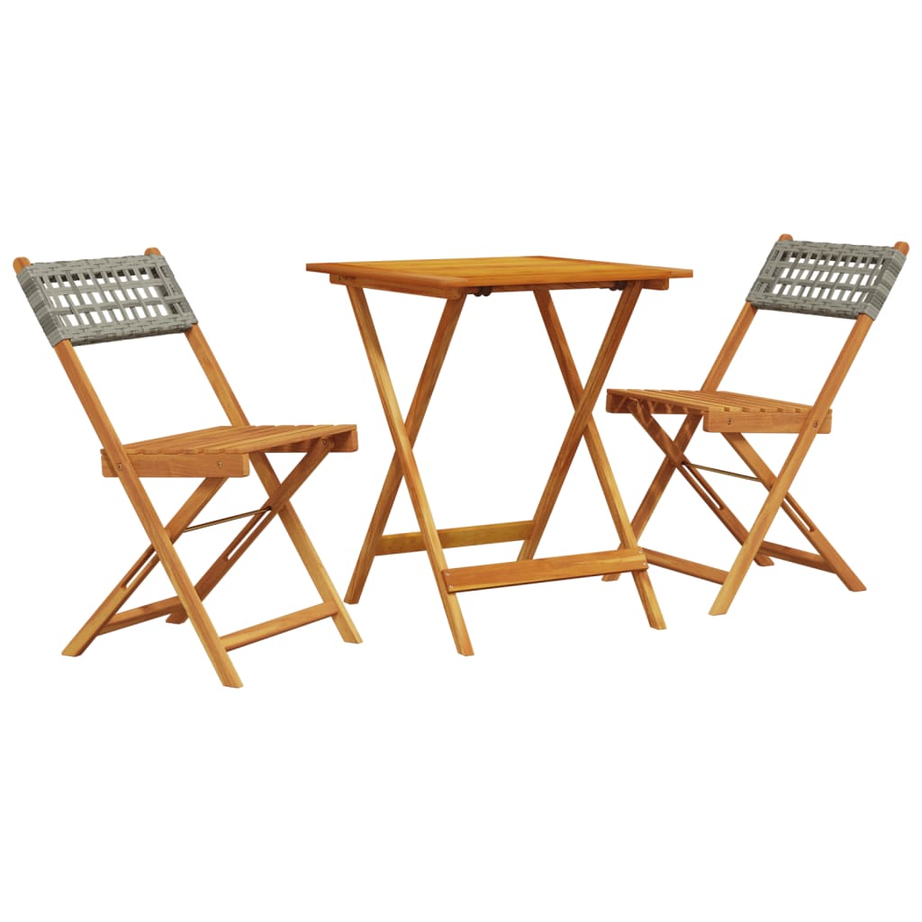 vidaXL juego de bistro de 3 piezas ratán pe y madera maciza gris
