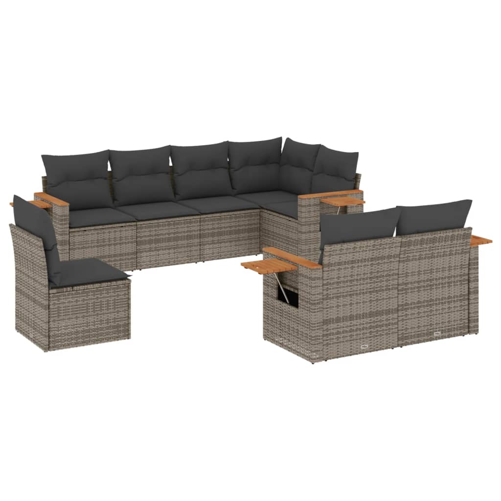 vidaXL set de sofás de jardín 8 pzas y cojines ratán sintético gris