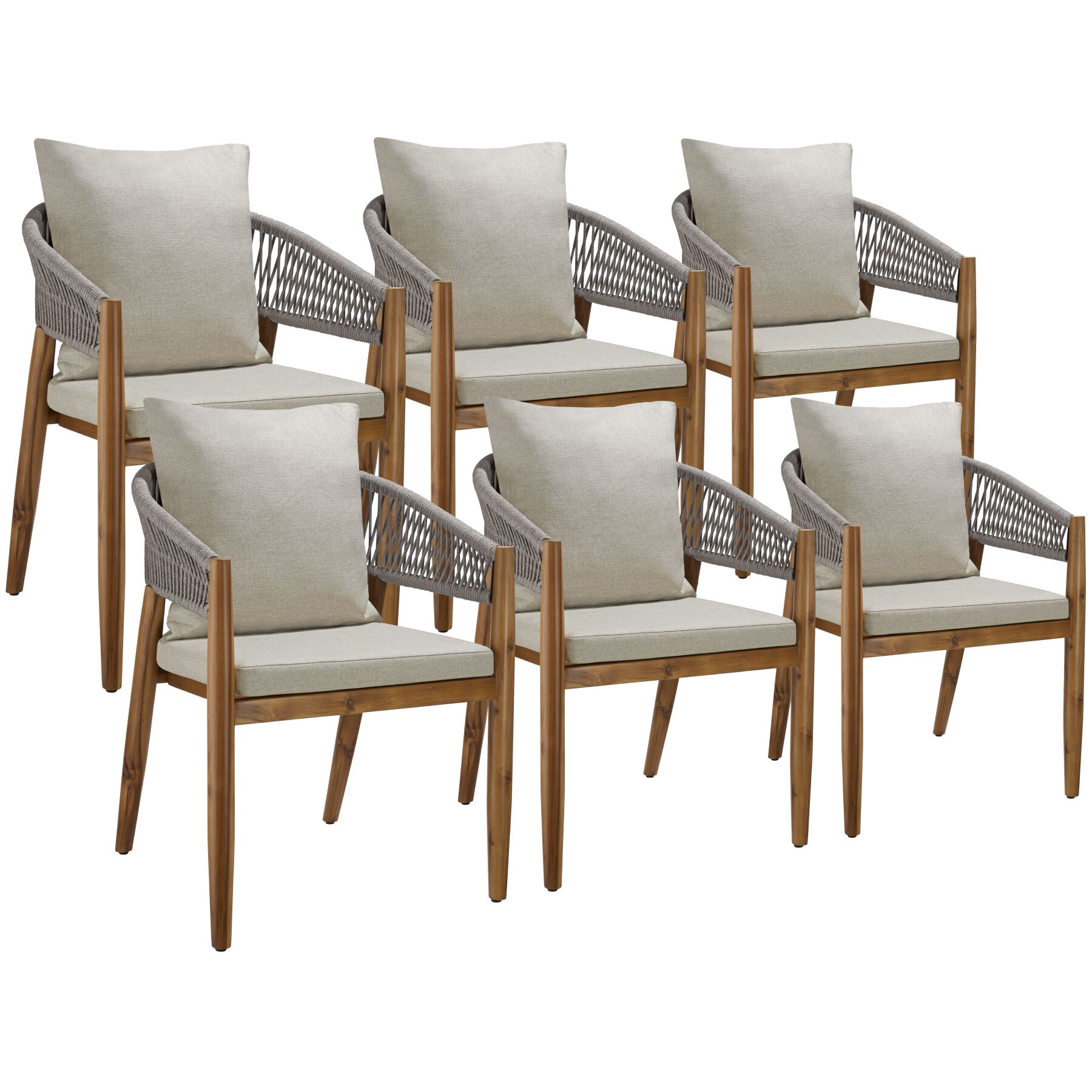 Tectake 6 sillas jardín madera acacia cojines respaldo r, beis grisáceo