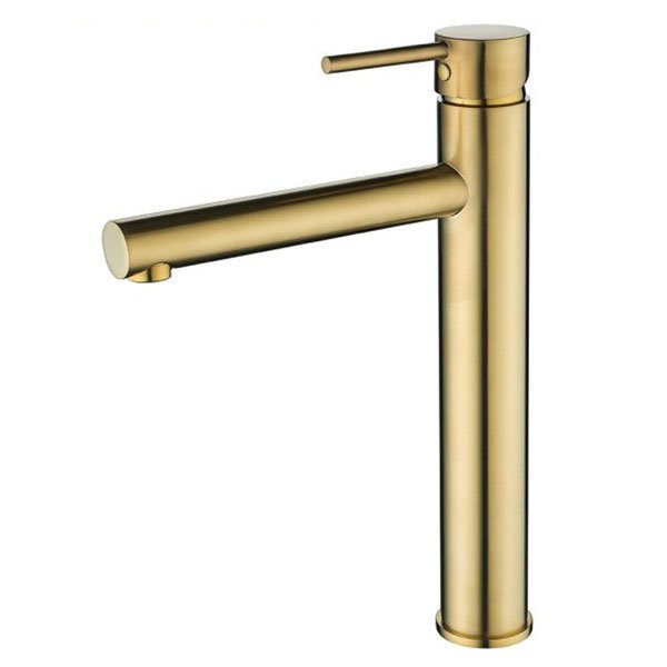 Grifo lavabo caño alto monomando, dorado