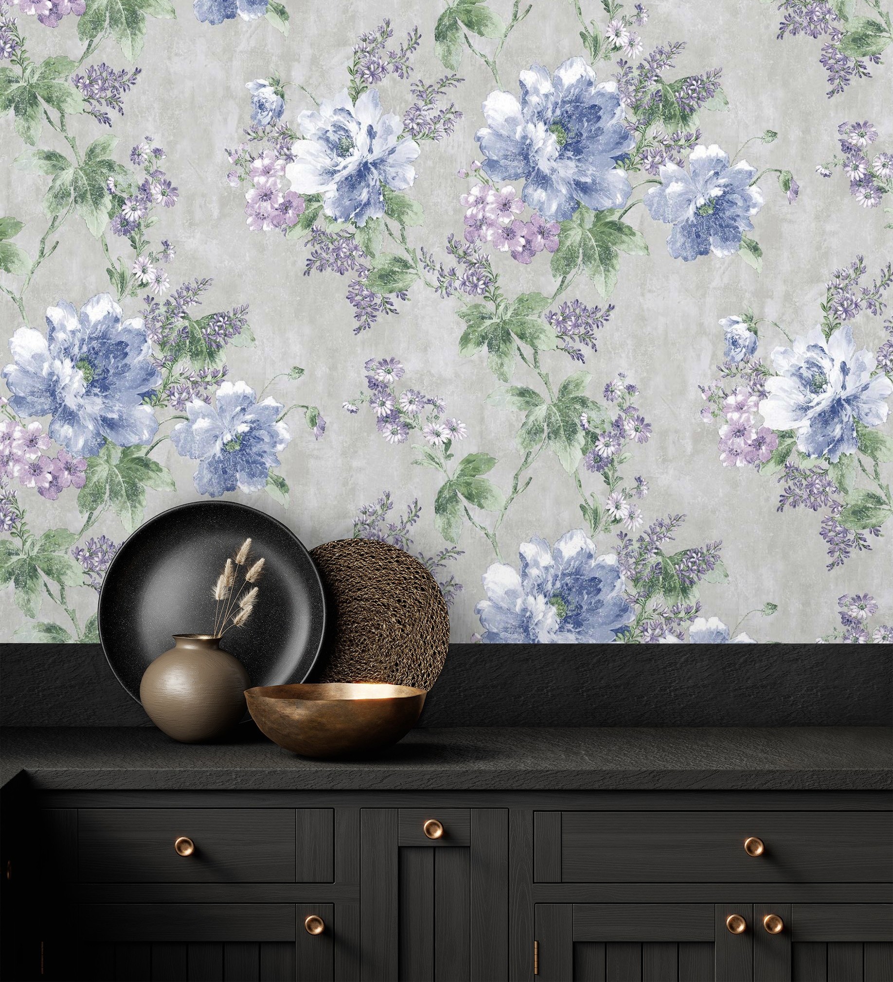Papel pintado gaulan de flores inglesas pintadas al óleo con 10.6m²