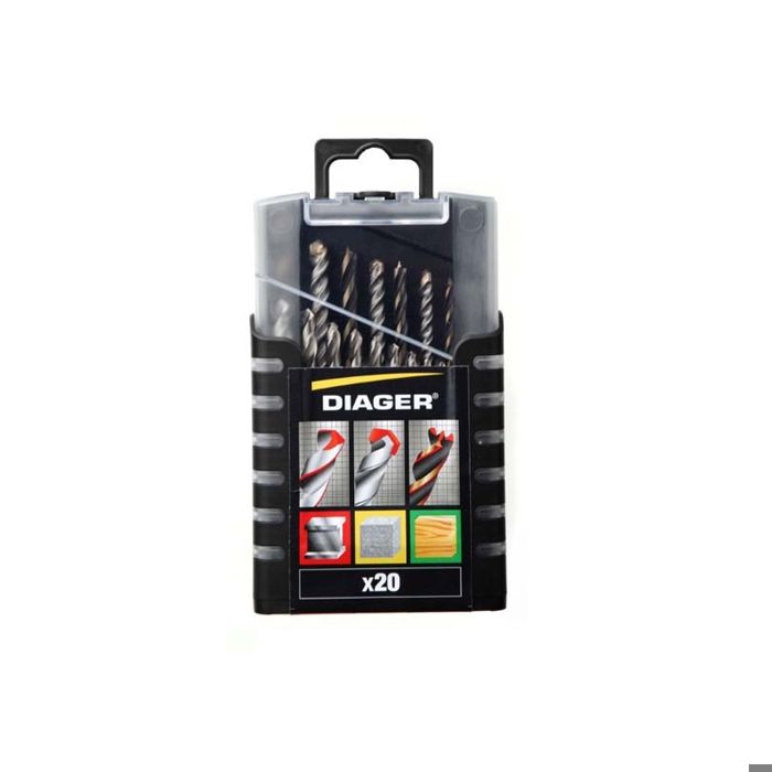 Cofre de 20 brocas mixtas - diager - hormigón/madera/metales - 5017a