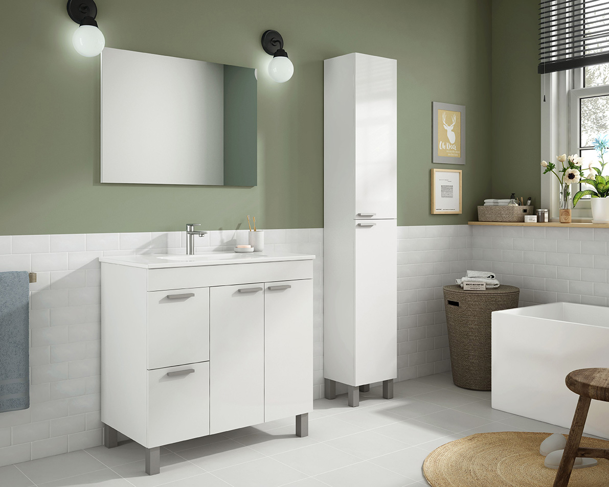 Ondee - mueble de baño aktiva - ancho 80cm - melamina blanca