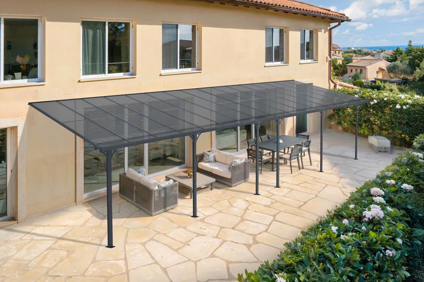 Pérgola de pared aluminio kleo gris 1000 x 300cm-de techo policarbonato