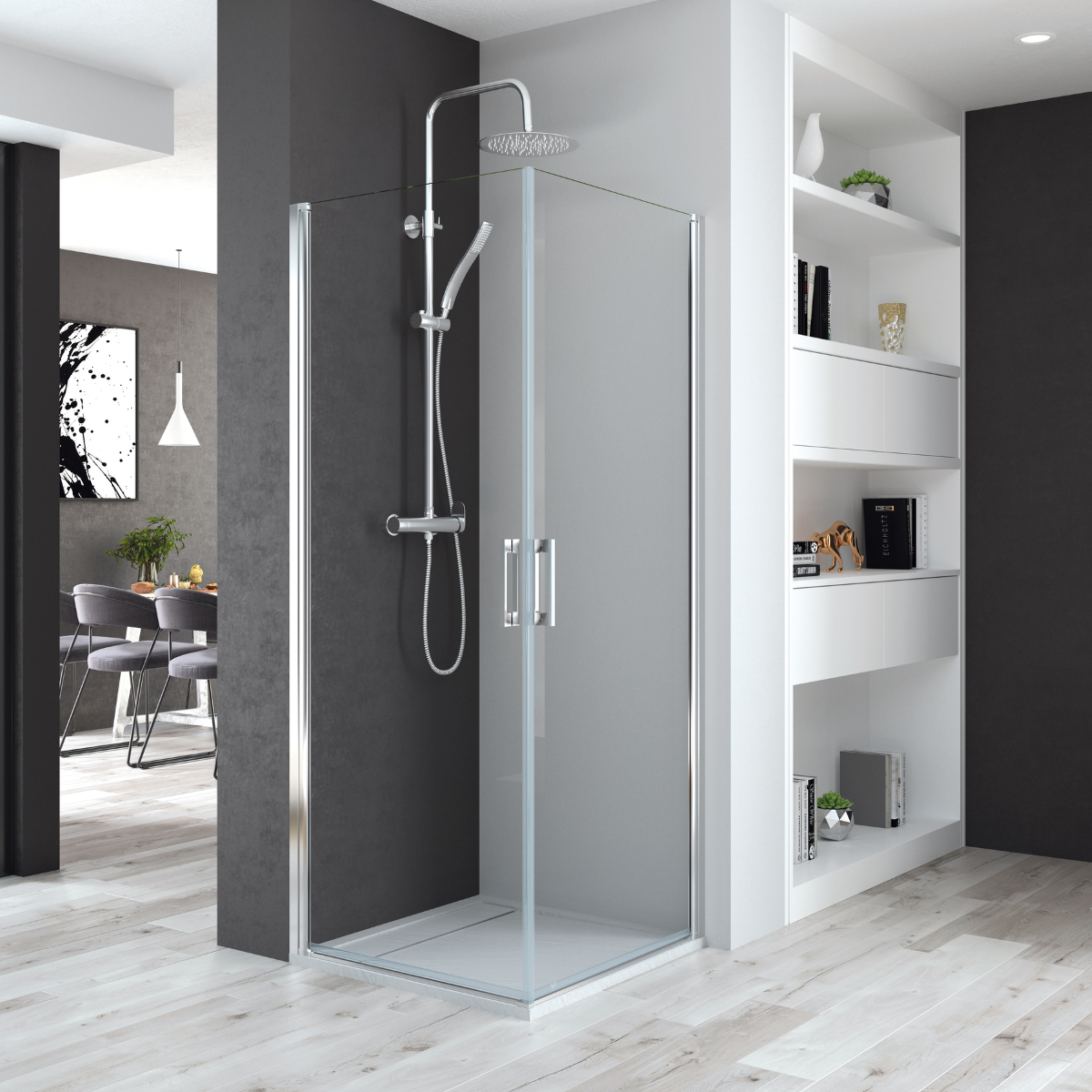 Mampara ducha 2 puertas abatibles 80 + 70cm transparente cromo