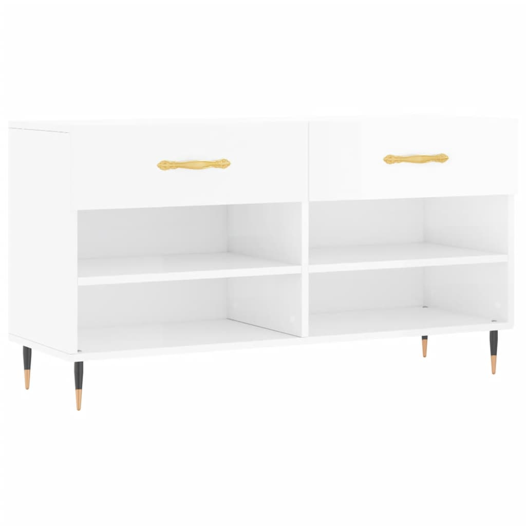 vidaXL zapatero madera de ingeniería blanco brillo 102x35x55 cm
