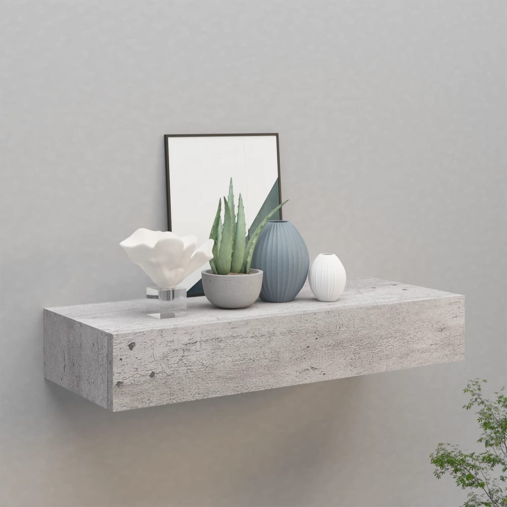 Estante de pared con cajón mdf gris hormigón 60x23,5x10 cm