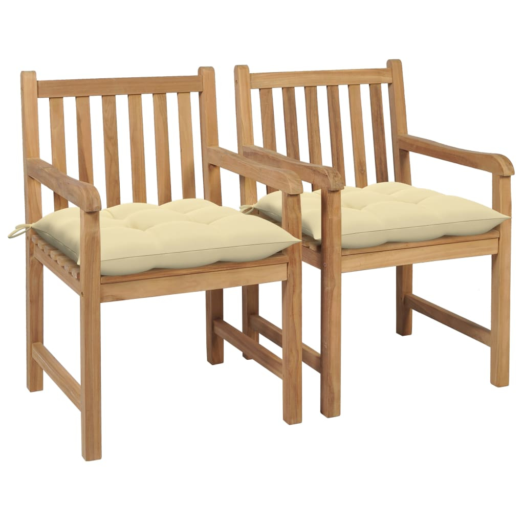 vidaXL sillas de jardín 2 uds madera de teca con cojines blanco crema