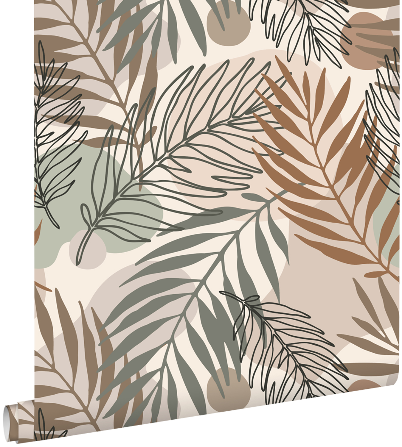 Estahome papel pintado hojas beige y verde grisáceo 50 x 900 cm