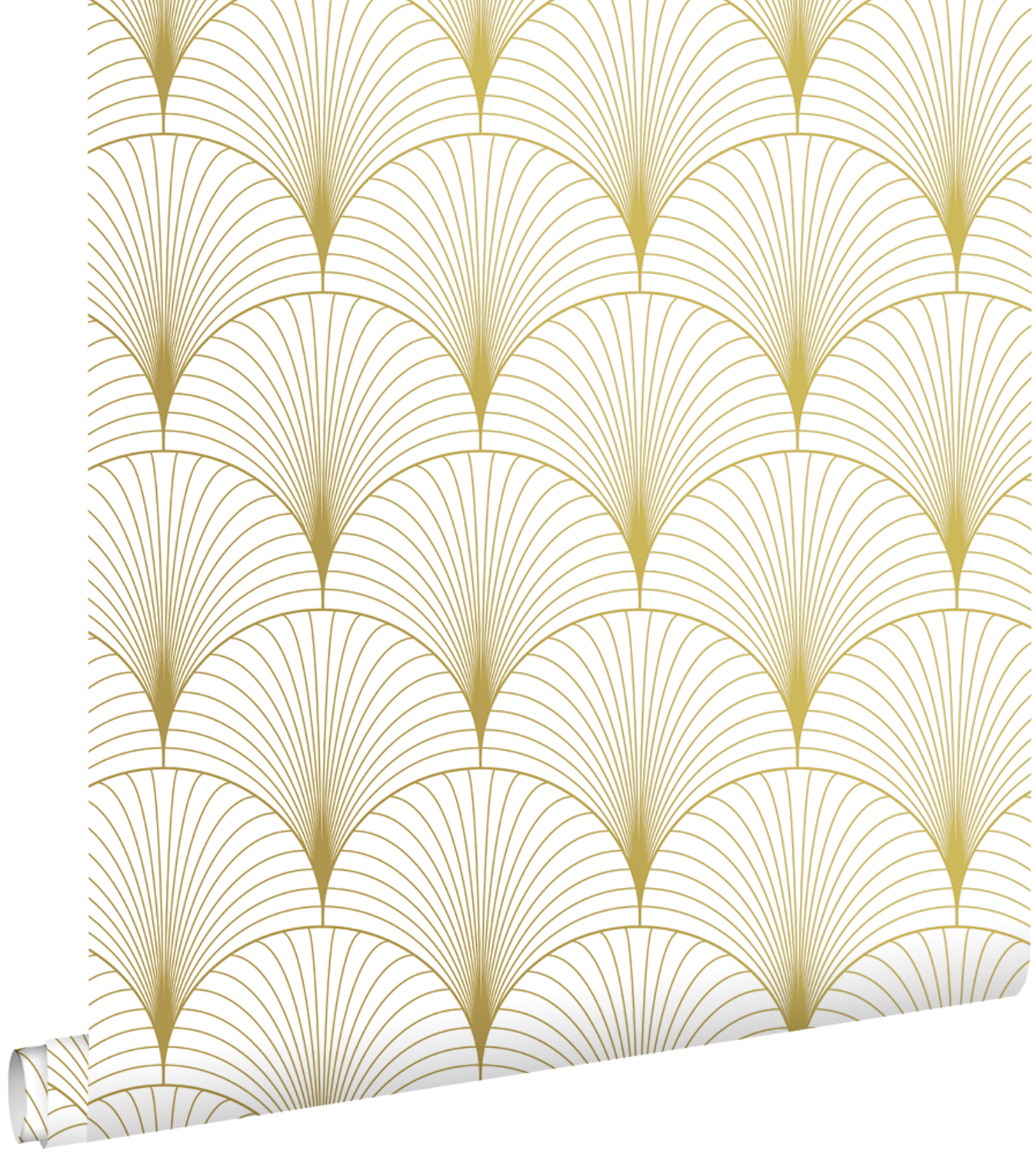 Estahome papel pintado arte deco blanco y oro 53 cm x 10.05 m