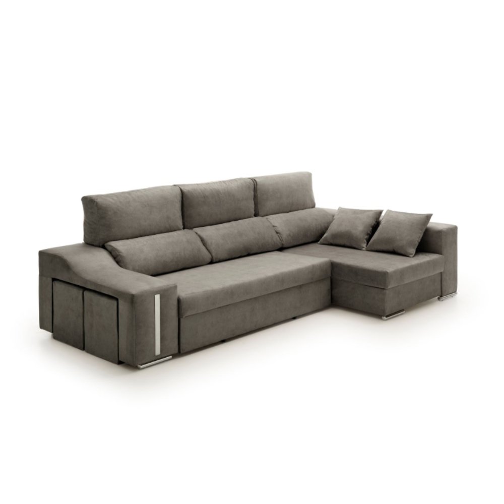 Sofa chaise longue cama con arcón y puff giuliana gris oscuro derecha