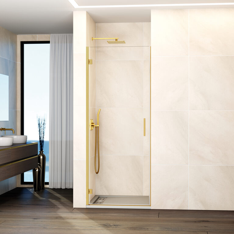 Mampara glass 68,2-70,2cm - bisagra perfil - cierre imán a pared - oro