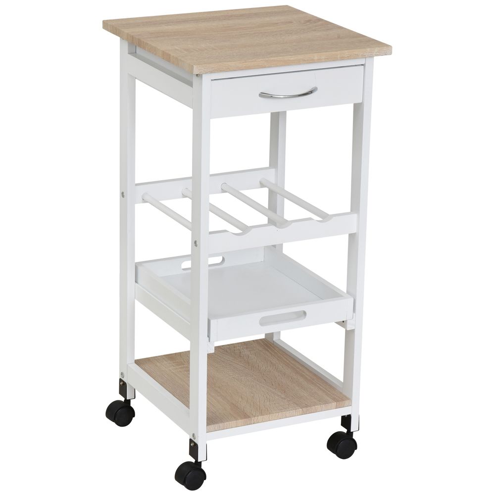 Carrito de cocina 37x37x76 cm mdf, pino color blanco Homcom, hogar - cocina