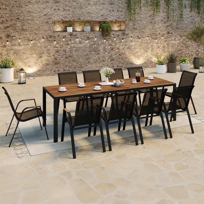 Salón de jardín para 10 personas noumea - negro - 240 cm