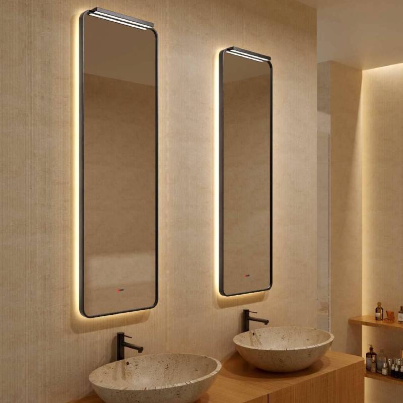 Espejo de baño LED rectangular palermo 50x150 cm black gun metal antivaho
