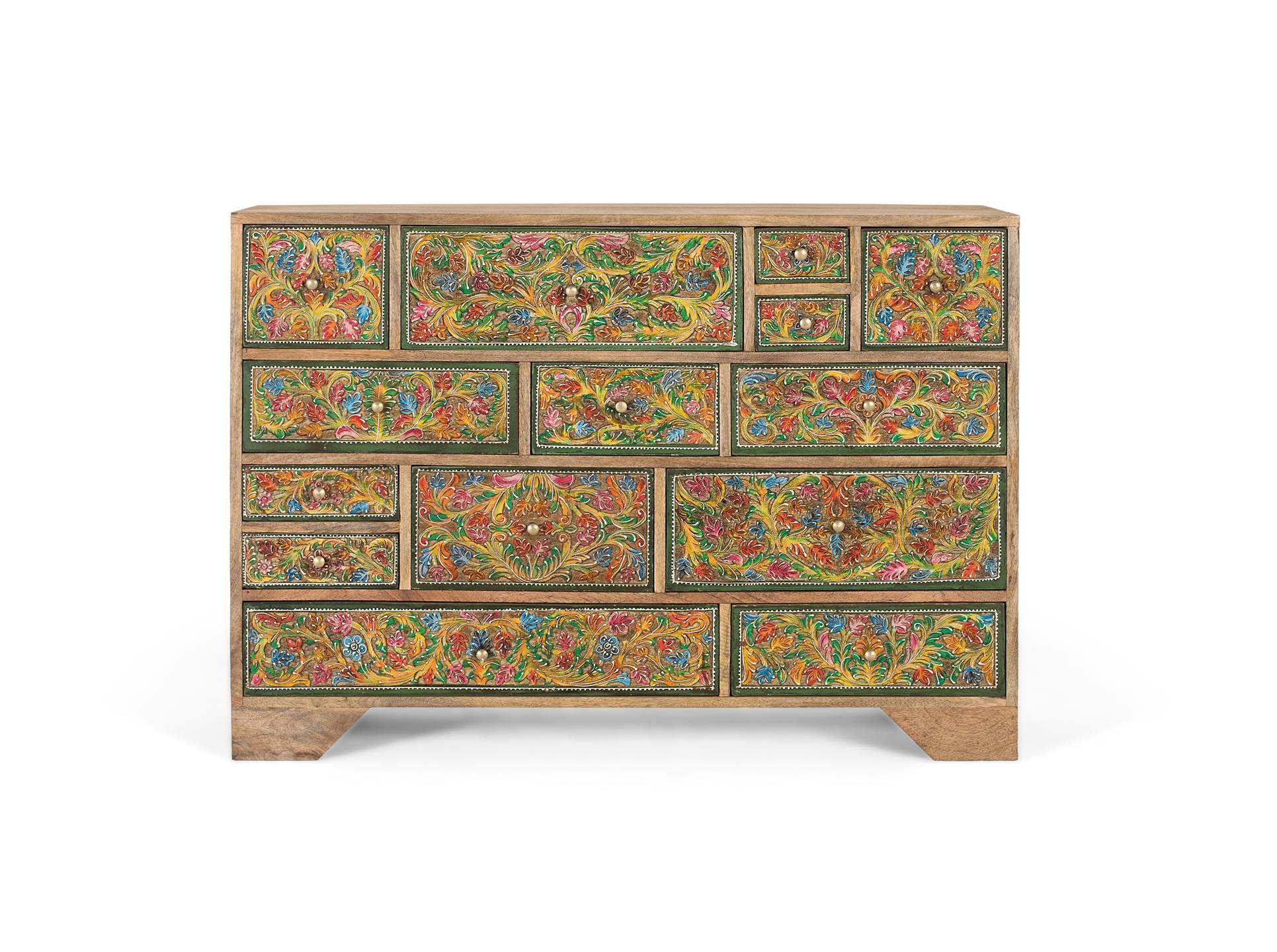 Cómoda selva de madera de mango en color natural y multicolor 116 cm