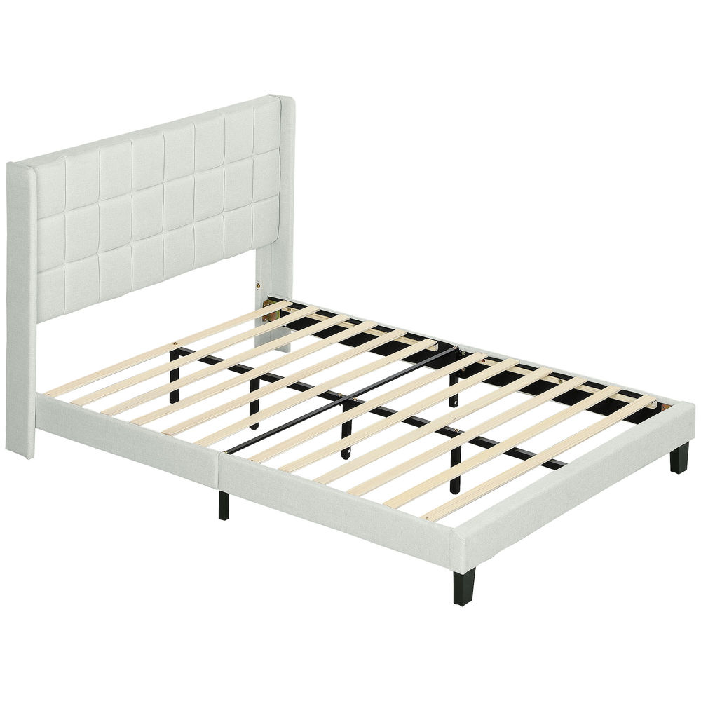 Estructura de cama 142x197x110 cm lino, madera de eucalipto color beige