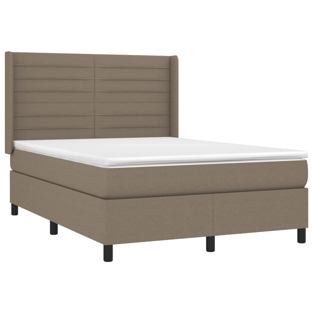 vidaXL cama box spring colchón y luces LED tela gris taupe 140x200 cm