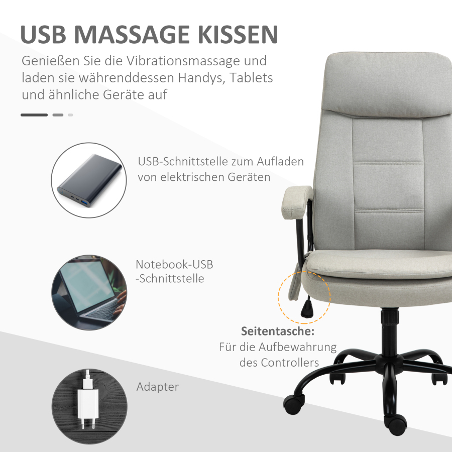 Silla de oficina beige poli masaje vibratorio altura regulable balancín