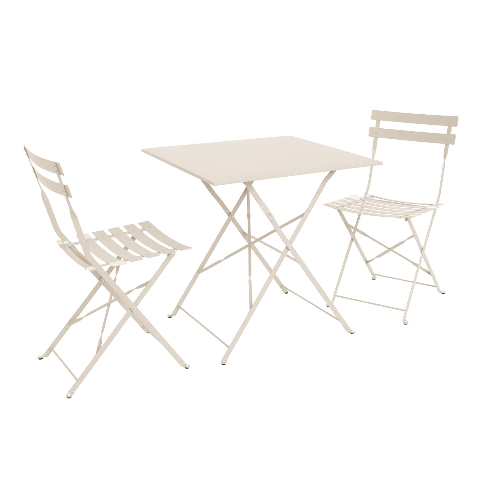 Set mesa de jardín bistró plegable de acero con 2 sillas, 70cm beige
