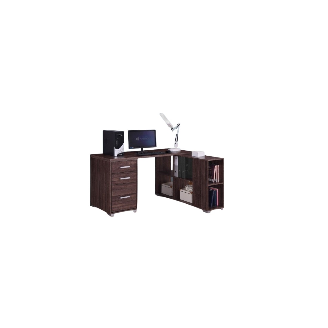 Bureau d'angle contemporain izmir – coloris noyer et gris – 9 espacios de a