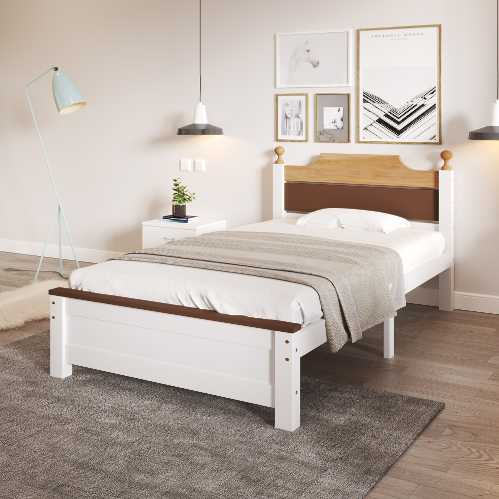 Cama individual 90x200cm con 15 lamas madera maciza+mdf – blanco