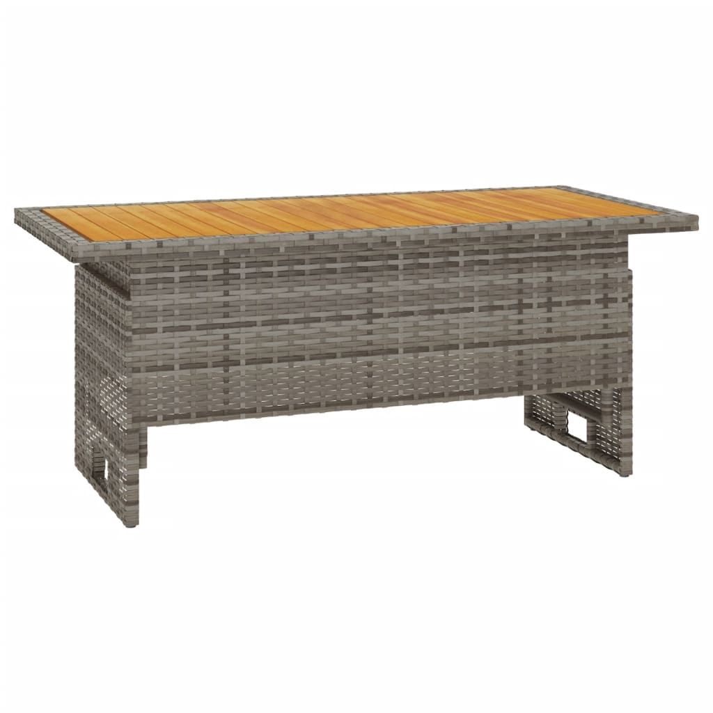 vidaXL mesa de jardín madera maciza acacia y ratán gris 100x50x43/63cm