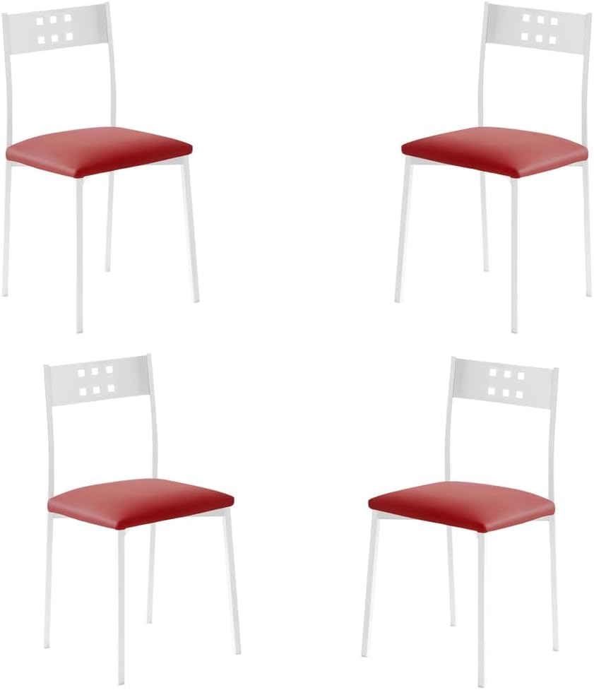 Momma Home set de 4 sillas de cocina xara white en polipiel roja